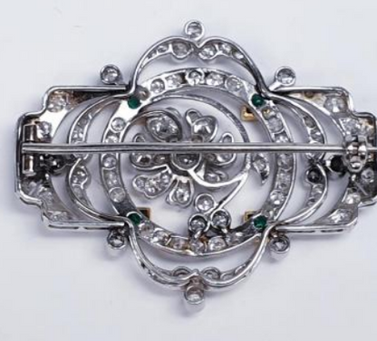 Belle Epoque Antique Emerald and Diamond Brooch