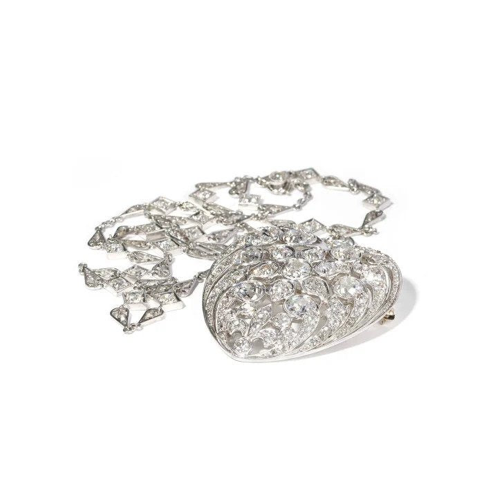 Belle Epoque 12cts Diamond Platinum Heart Pendant and Chain