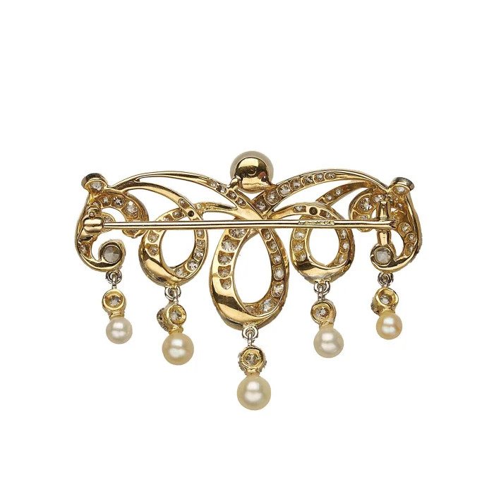Belle Epoque Natural Pearl and Old Cut Diamond Brooch