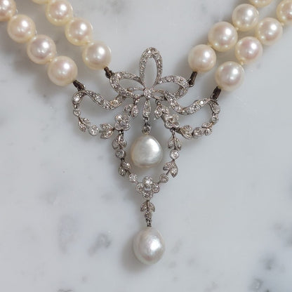 Belle Epoque Pearl and Diamond Pendant Necklace