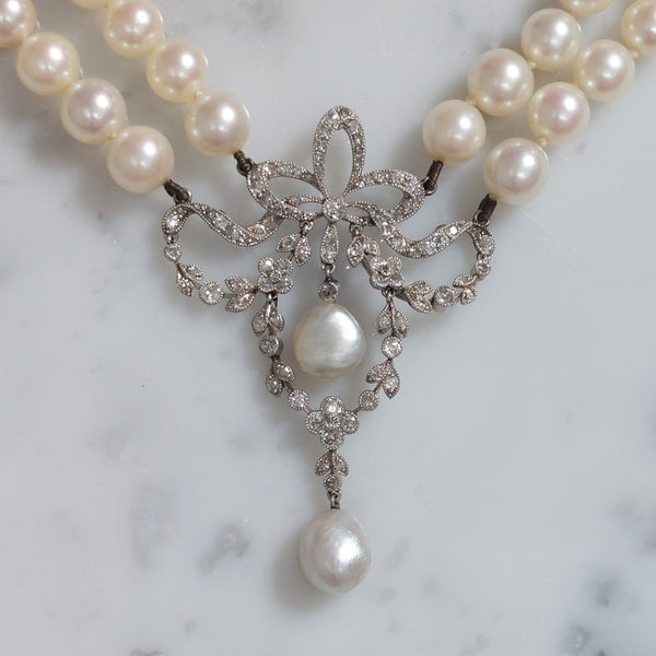 Belle Epoque Pearl and Diamond Pendant Necklace