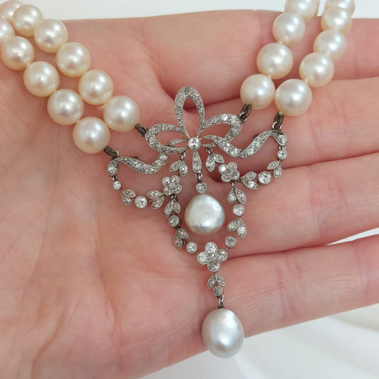 Belle Epoque Pearl and Diamond Pendant Necklace