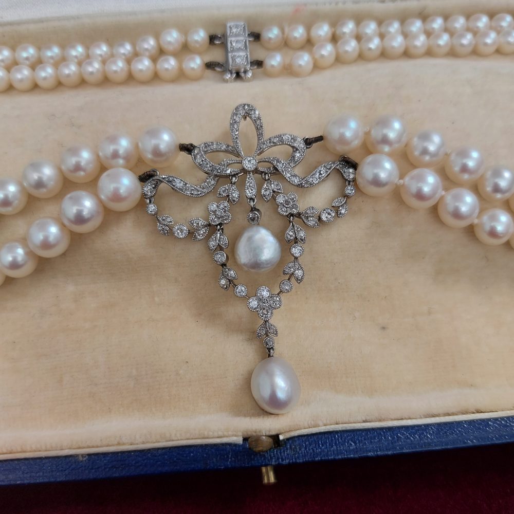 Belle Epoque Pearl and Diamond Pendant Necklace