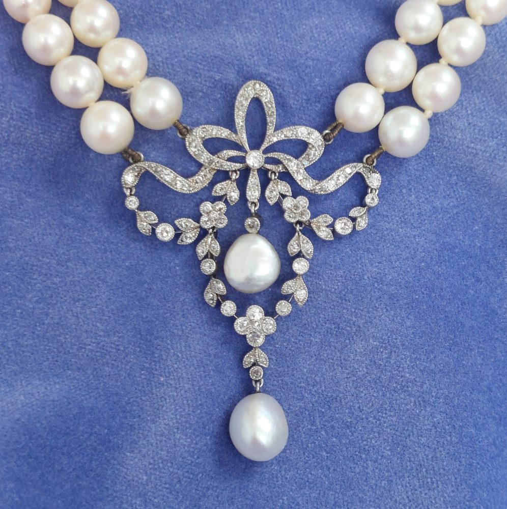 Belle Epoque Pearl and Diamond Pendant Necklace