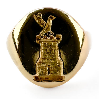 Bird And Tower Intaglio Signet Ring