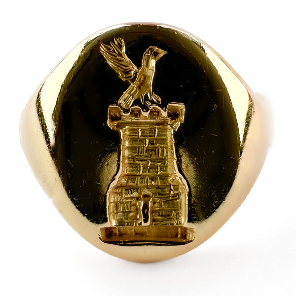 Bird And Tower Intaglio Signet Ring