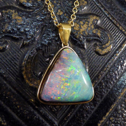 Black Opal Triangular Pendant Necklace, 10cts