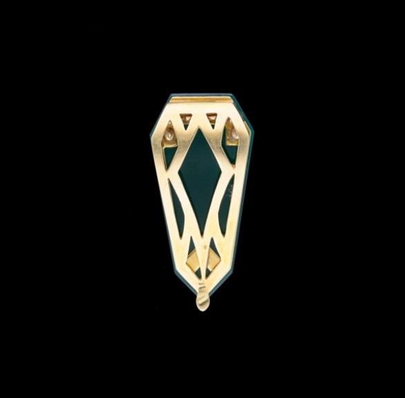 Black Starr & Frost Green Agate Bird Clip Brooch