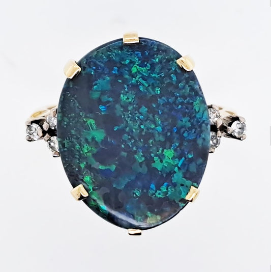 Vintage Black Opal and Diamond Ring, Circa 1960s