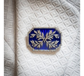 Blue enamel flower diamond brooch gold French