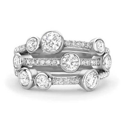 Boodles Waterfall Diamond Ring Classic Platinum, Inspired by the Raindance ring, the Waterfall ring features the iconic arrangement of diamond 'droplets' in an asymmetrical design over three bands which are then further accented with being set with smaller diamonds throughout