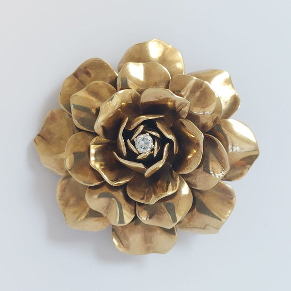 Boucheron Diamond Set Gold Rose Brooch