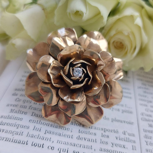 Boucheron Diamond Set Gold Rose Brooch