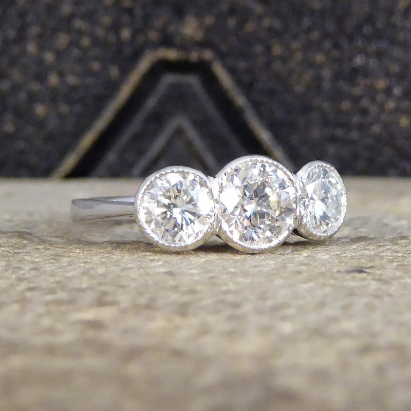 Brilliant Cut Diamond Collar Set Three Stone Ring, 1.45ct 