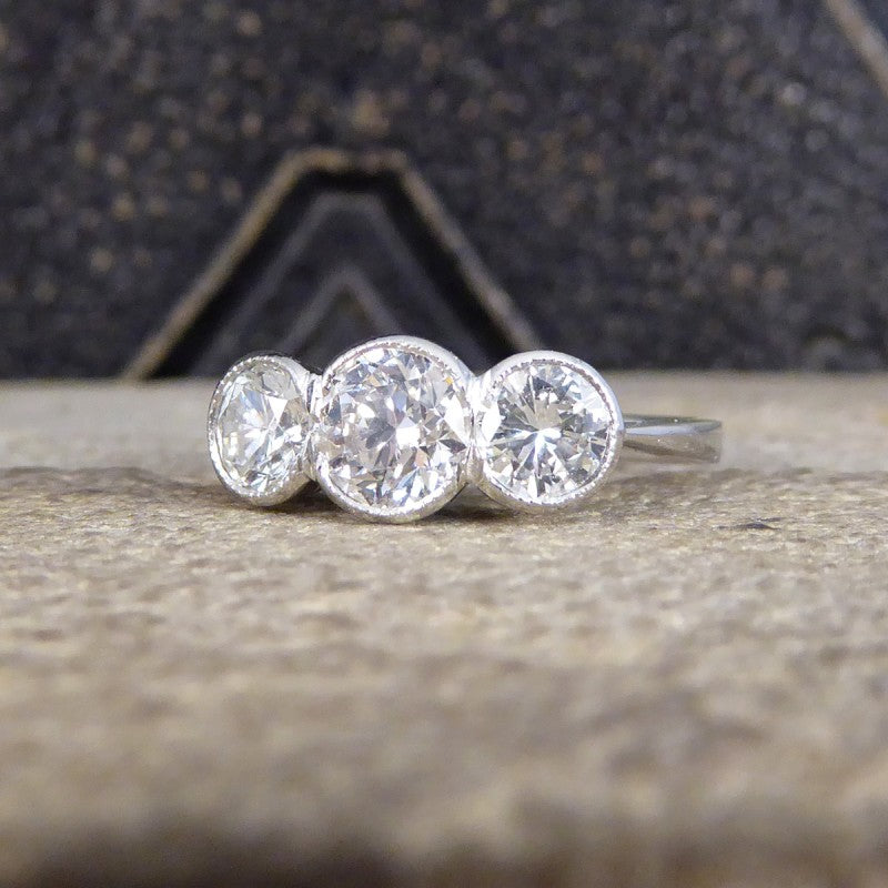 Brilliant Cut Diamond Collar Set Three Stone Ring, 1.45ct 