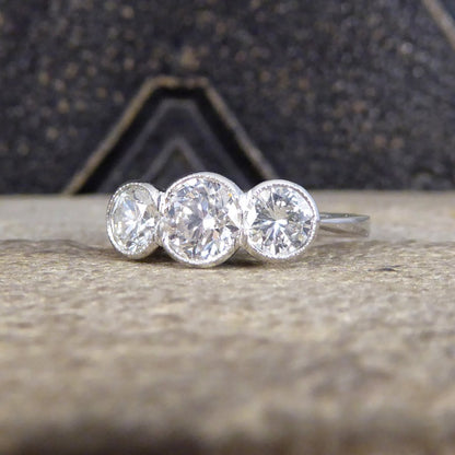 Brilliant Cut Diamond Collar Set Three Stone Ring, 1.45ct 