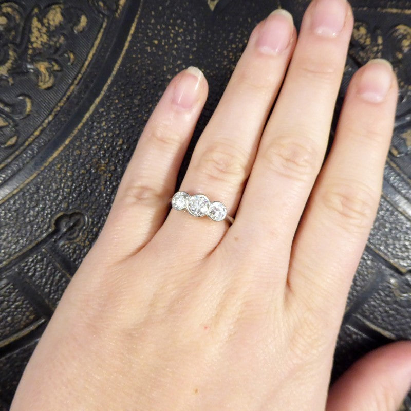 Brilliant Cut Diamond Collar Set Three Stone Ring, 1.45ct 