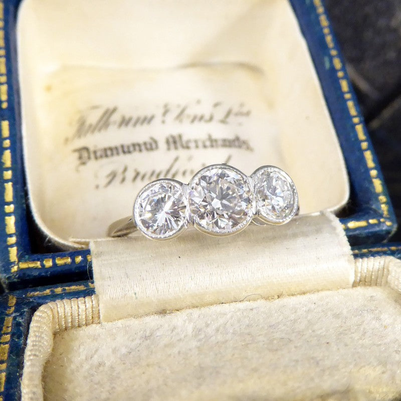 Brilliant Cut Diamond Collar Set Three Stone Ring, 1.45ct 