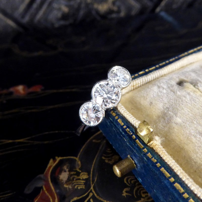 Brilliant Cut Diamond Collar Set Three Stone Ring, 1.45ct 