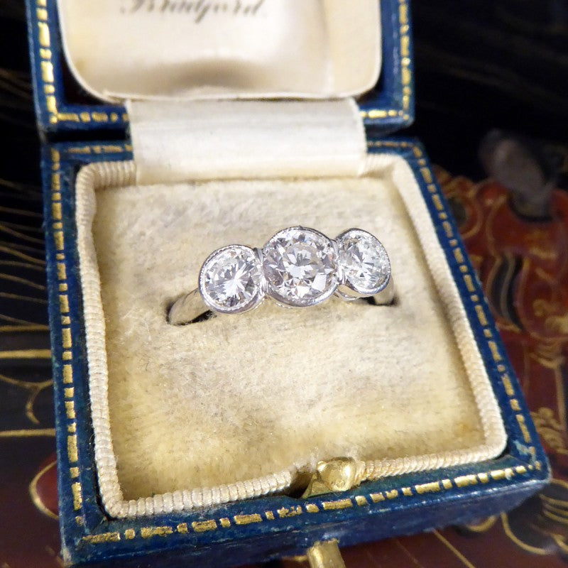 Brilliant Cut Diamond Collar Set Three Stone Ring, 1.45ct 