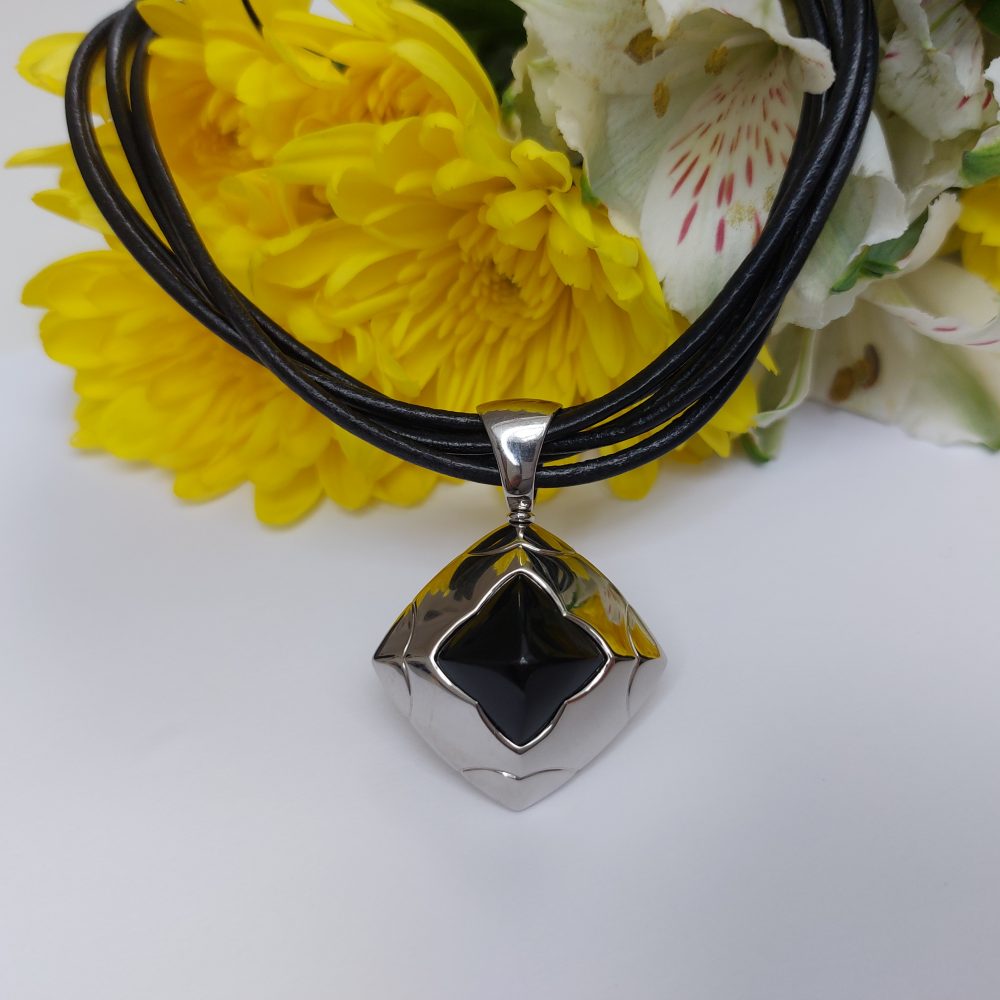 Bulgari Onyx Square 18ct White Gold Pendant Necklace