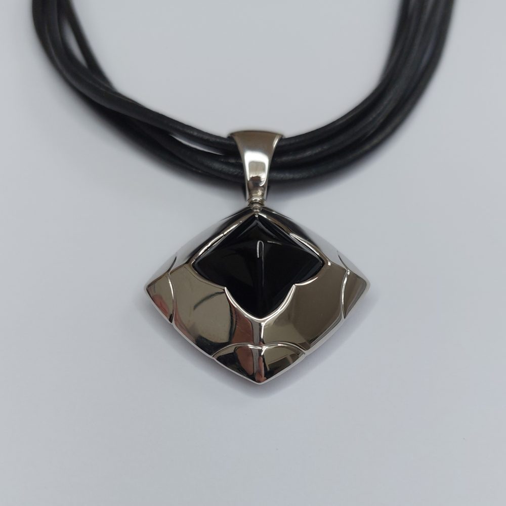 Bulgari Onyx Square 18ct White Gold Pendant Necklace