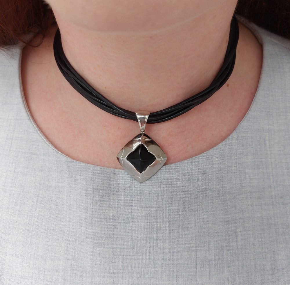 Bulgari Onyx Square 18ct White Gold Pendant Necklace