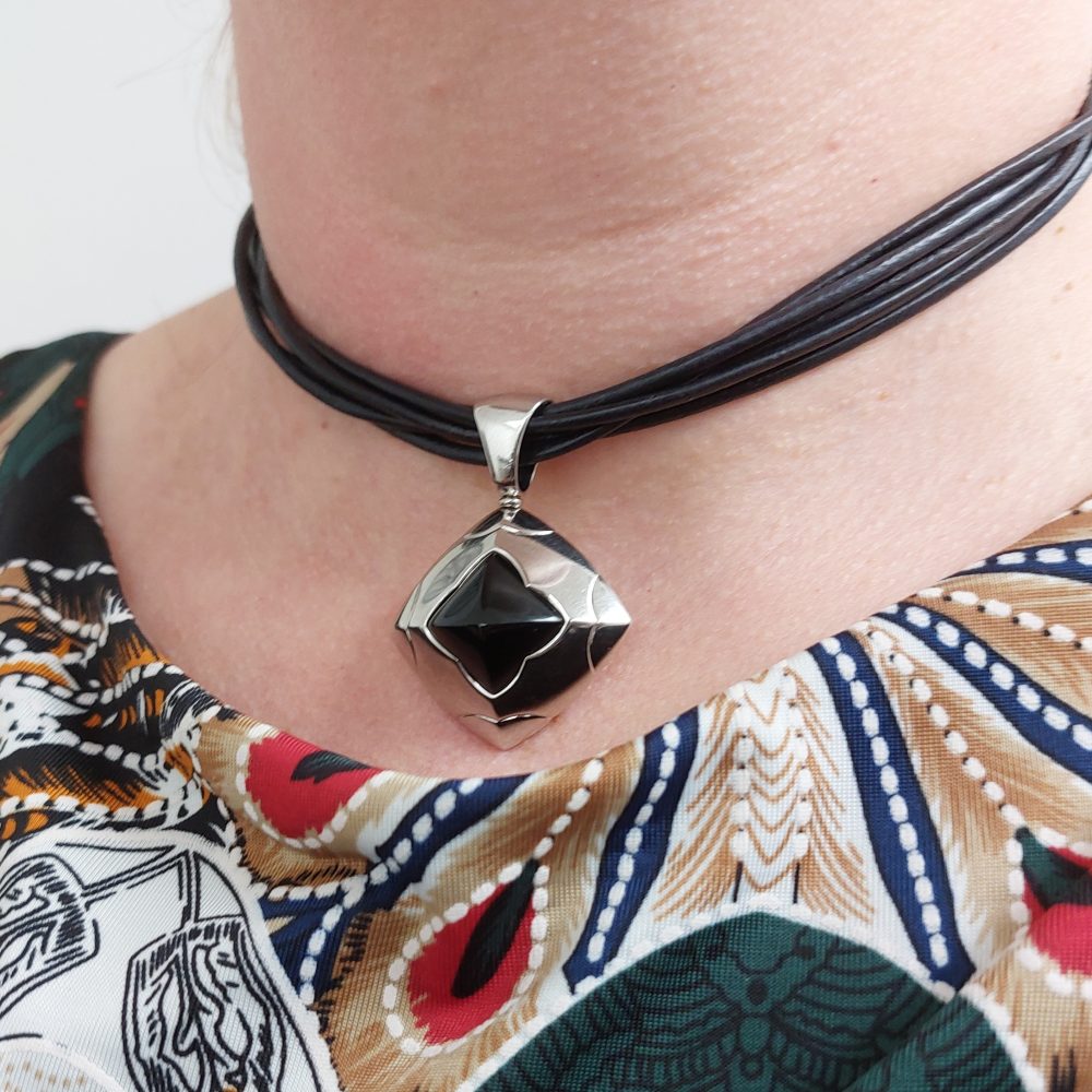 Bulgari Onyx Square 18ct White Gold Pendant Necklace