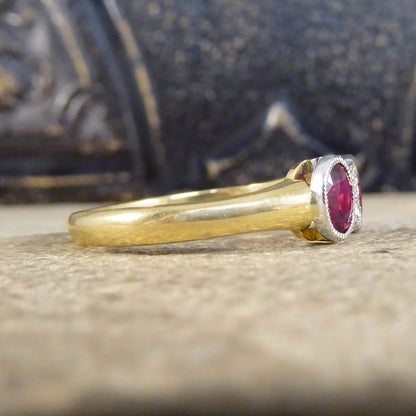 Burma Ruby 1.48ct Three Stone Ring with Diamond Spacers