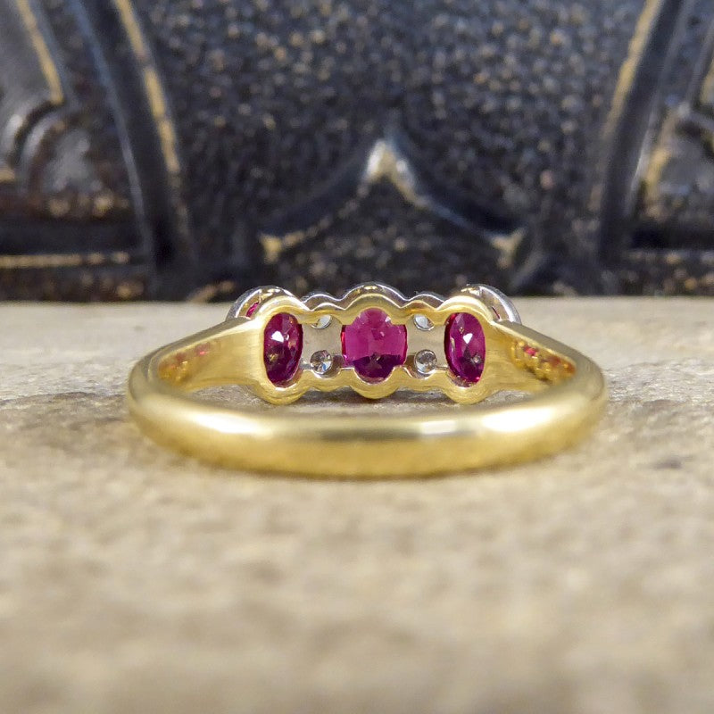 Burma Ruby 1.48ct Three Stone Ring with Diamond Spacers