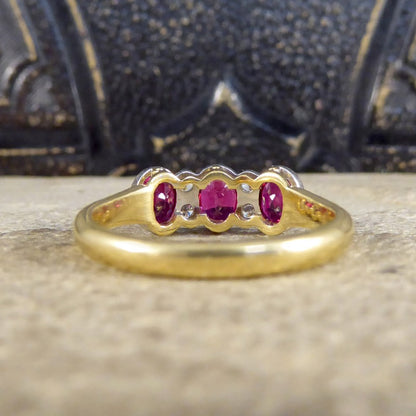 Burma Ruby 1.48ct Three Stone Ring with Diamond Spacers