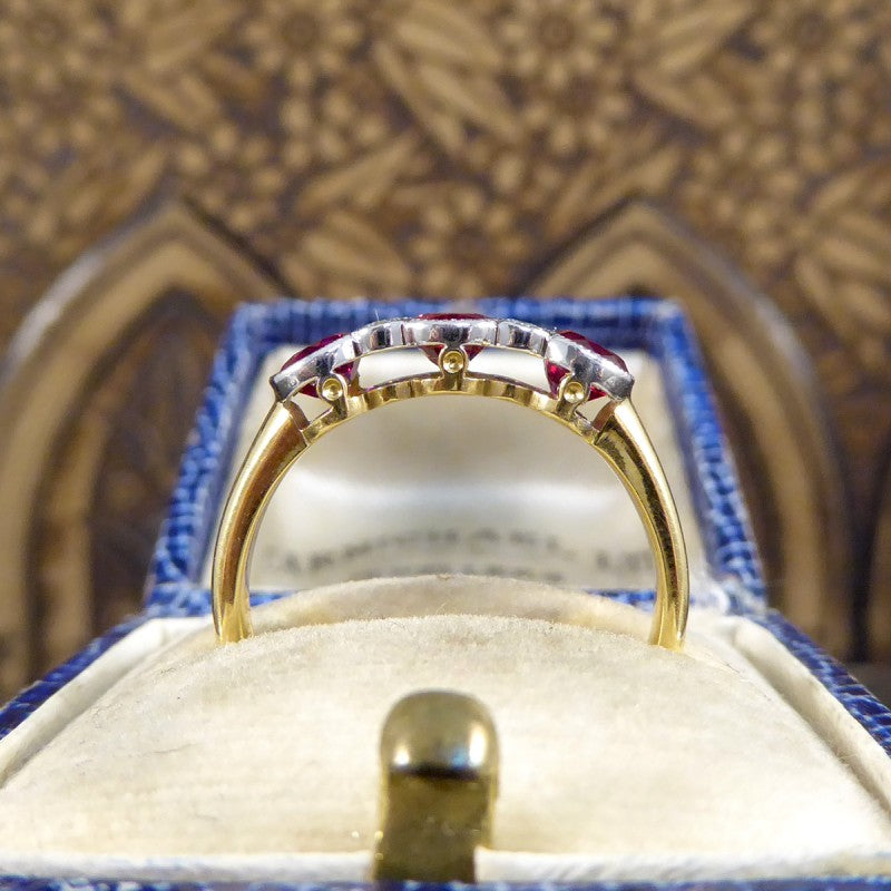 Burma Ruby 1.48ct Three Stone Ring with Diamond Spacers