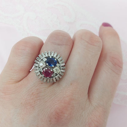 Burma Ruby and Sapphire Diamond Ballerina Ring
