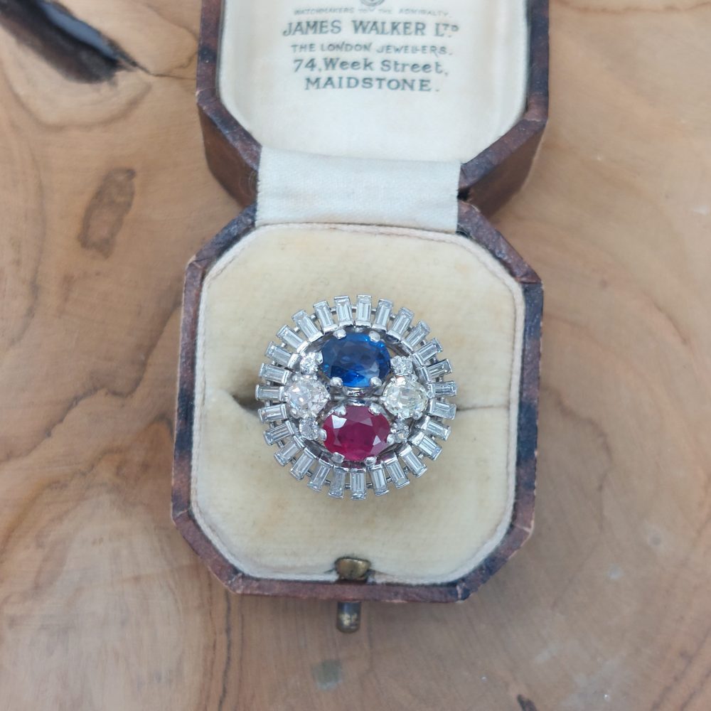 Burma Ruby and Sapphire Diamond Ballerina Ring