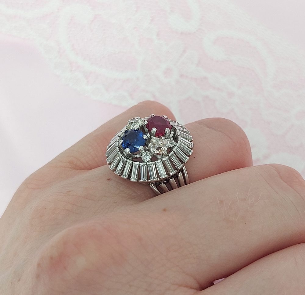 Burma Ruby and Sapphire Diamond Ballerina Ring