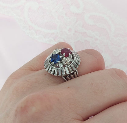 Burma Ruby and Sapphire Diamond Ballerina Ring