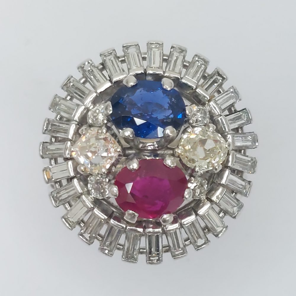 Burma Ruby and Sapphire Diamond Ballerina Ring
