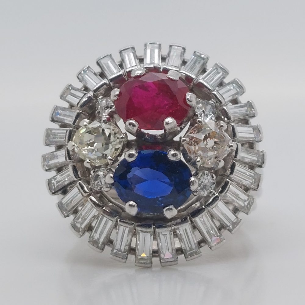 Burma Ruby and Sapphire Diamond Ballerina Ring