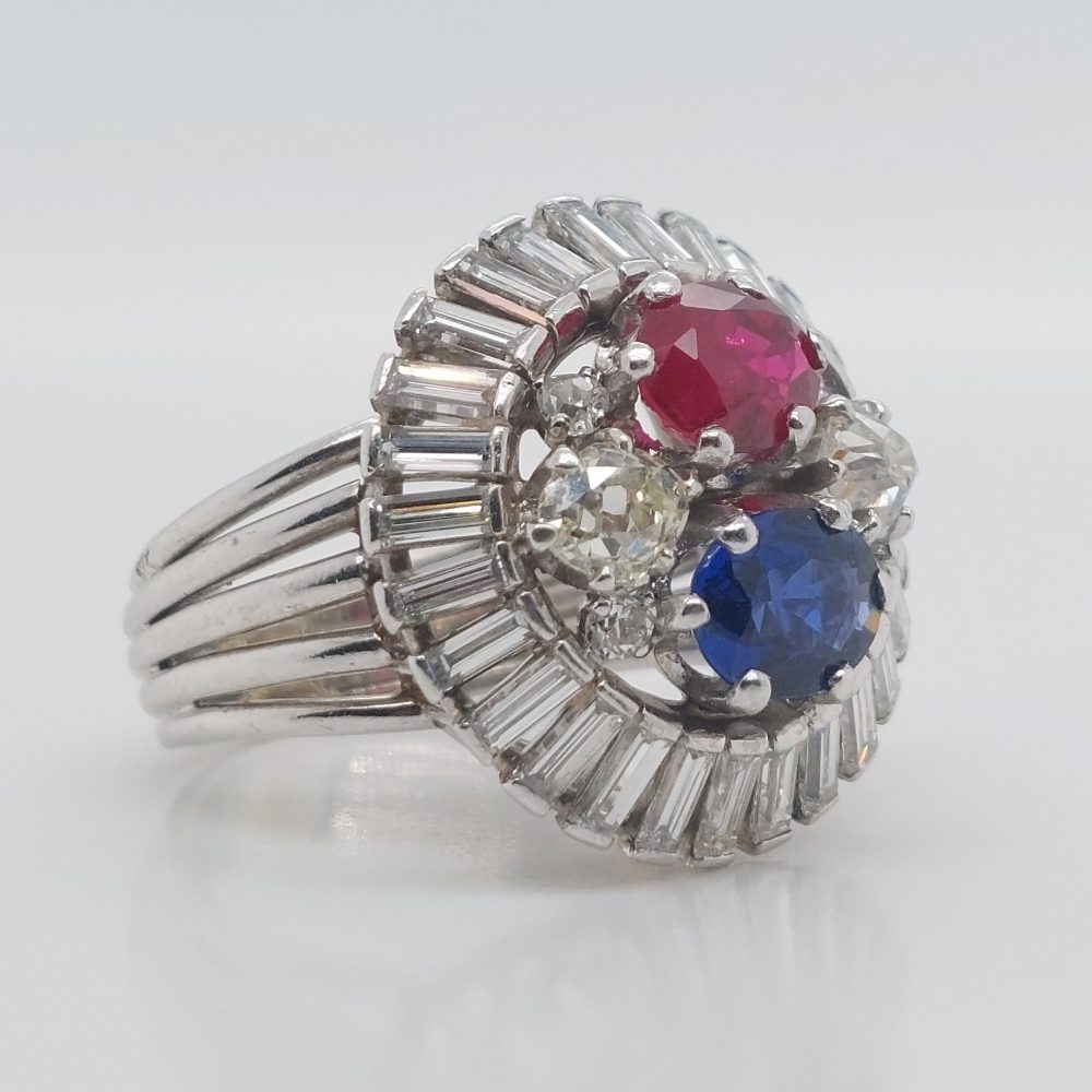 Burma Ruby and Sapphire Diamond Ballerina Ring