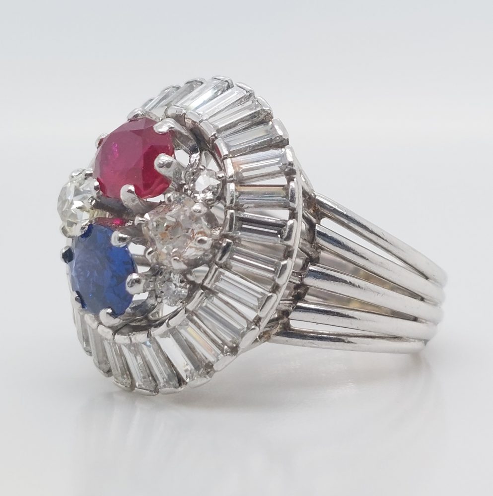 Burma Ruby and Sapphire Diamond Ballerina Ring