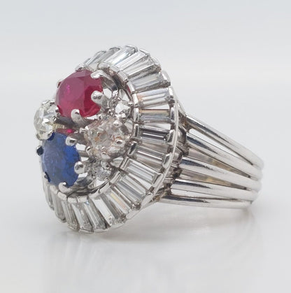 Burma Ruby and Sapphire Diamond Ballerina Ring