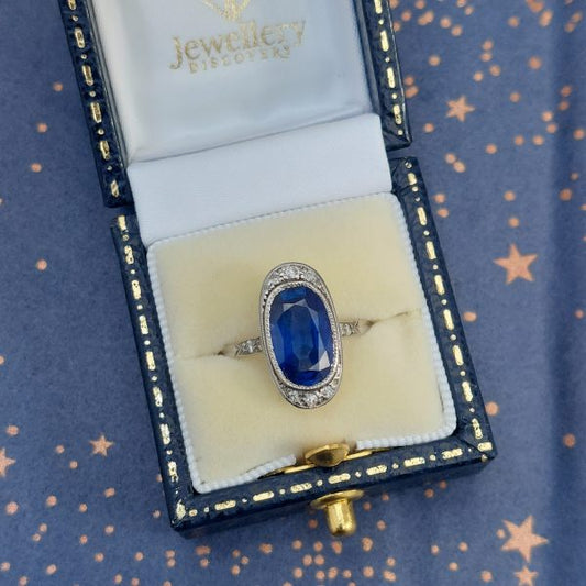 Antique sapphire engagement ring Burma Sapphire and Diamond Ring