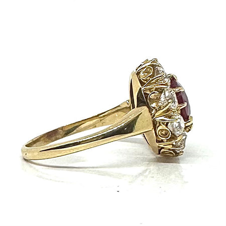 Victorian Style Burmese Ruby and Diamond Cluster Engagement Ring