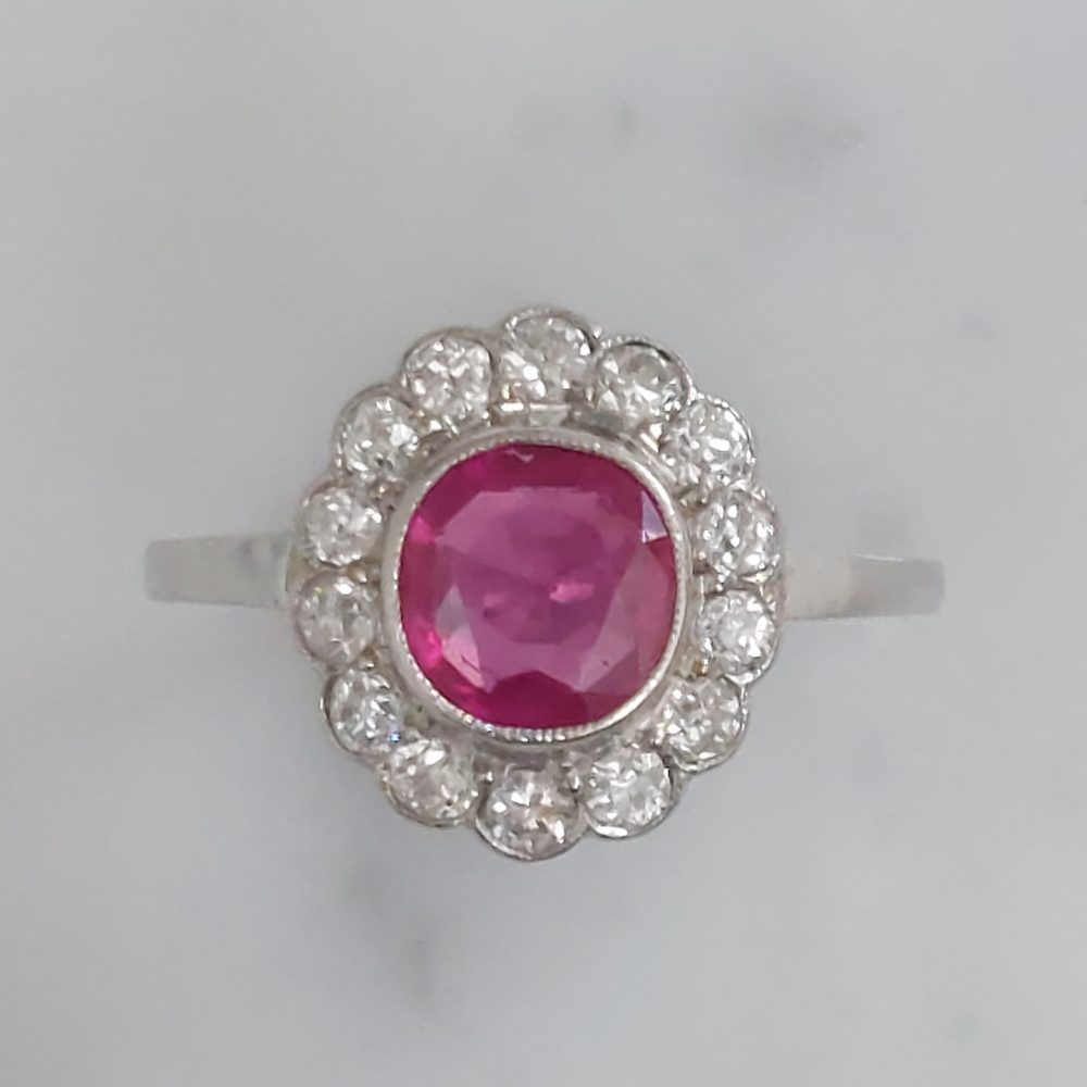 Burmese Ruby and Diamond Daisy Cluster Ring