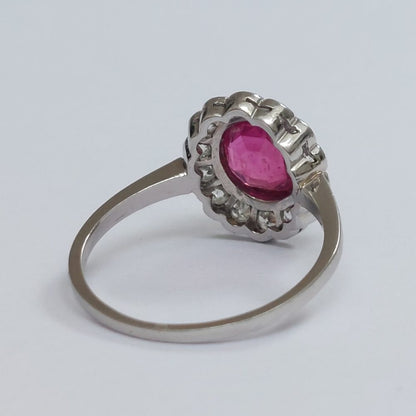 Burmese Ruby and Diamond Daisy Cluster Ring