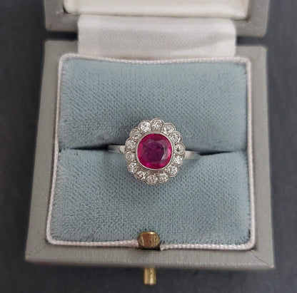 Burmese Ruby and Diamond Daisy Cluster Ring