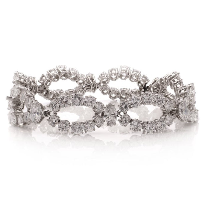Vintage Bvlgari Marquise and Brilliant Diamond Platinum Openwork Navette Link Bracelet, 18.40 carat total