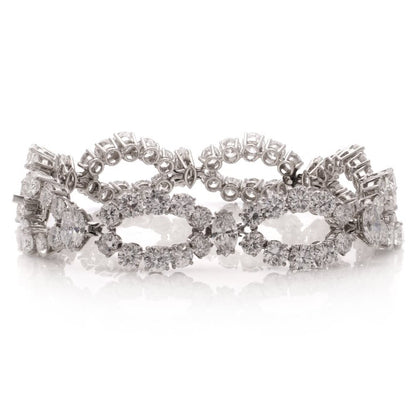Vintage Bvlgari Marquise and Brilliant Diamond Platinum Openwork Navette Link Bracelet, 18.40 carat total