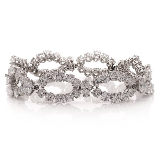Vintage Bvlgari Marquise and Brilliant Diamond Platinum Openwork Navette Link Bracelet, 18.40 carat total