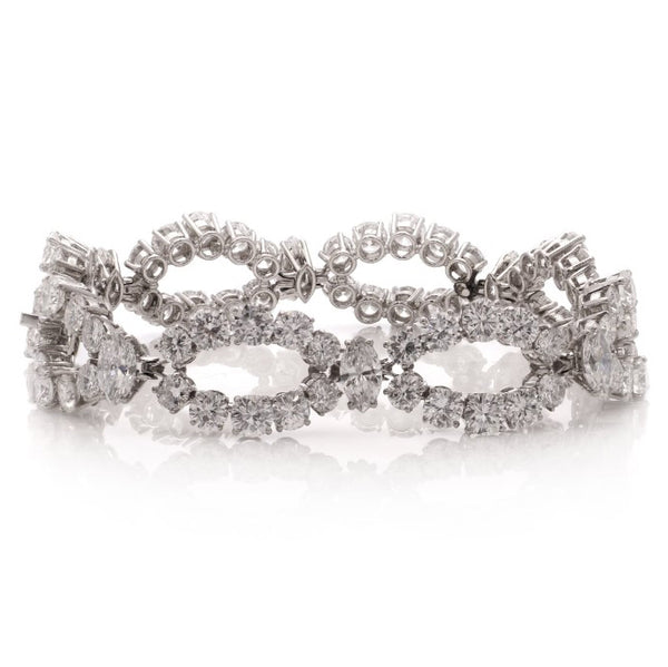 Vintage Bvlgari Marquise and Brilliant Diamond Platinum Openwork Navette Link Bracelet, 18.40 carat total